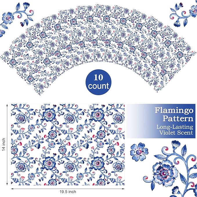 10 Sheets Drawer Liners for Dresser Scented Drawer Liners Non Adhesive Scented Paper for Fragrant Home Shelf Closet(Lavender,Blue Flowers)