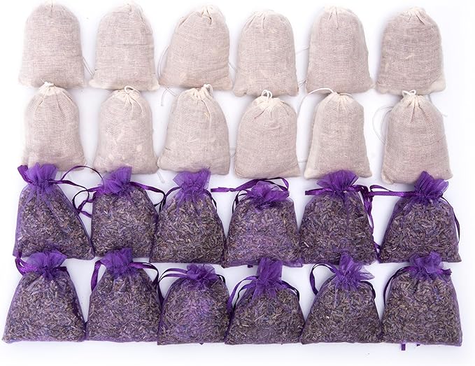 Pack of 24 Cedar Chips and Lavender Sachets (12 Lavender, 12 Cedar) - Home Fragrance Sachet for Drawers and Closets, LV-F-LC-1