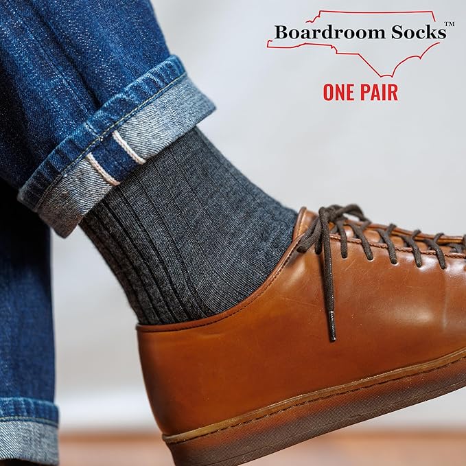 Merino Wool Mid-Calf Dress Socks for Men, Ribbed Dress Socks