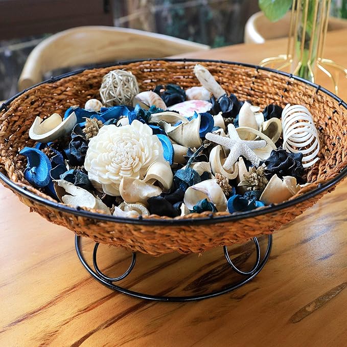 Qingbei Rina Summer Potpourri Dried Flowers, Ocean Breeze Scented Potpourri Bowl Filler,Vase Filler,Home Fragrance, Beach Coastal Sea Shell Bathroom Decor,14 oz(Blue)