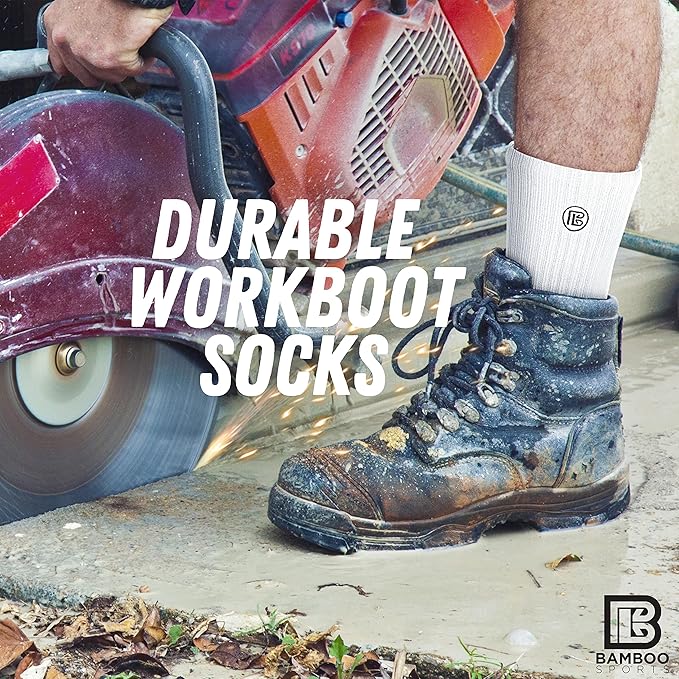 Bamboo Sports Premium Bamboo Crew Work Socks- Moisture Wicking, Odor Eliminating