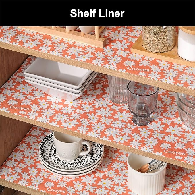 Cooyes Shelf Liner – Premium Non-Adhesive Cabinet & Drawer Liner for Kitchen – Waterproof Shelf Paper with Modern Pattern – Durable EVA Cabinet Mat – Easy to Cut