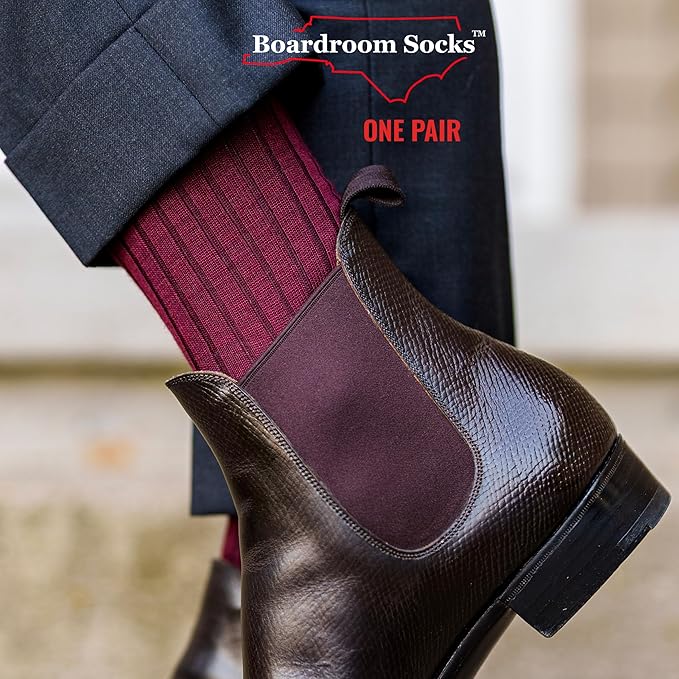 Merino Wool Mid-Calf Dress Socks for Men, Ribbed Dress Socks