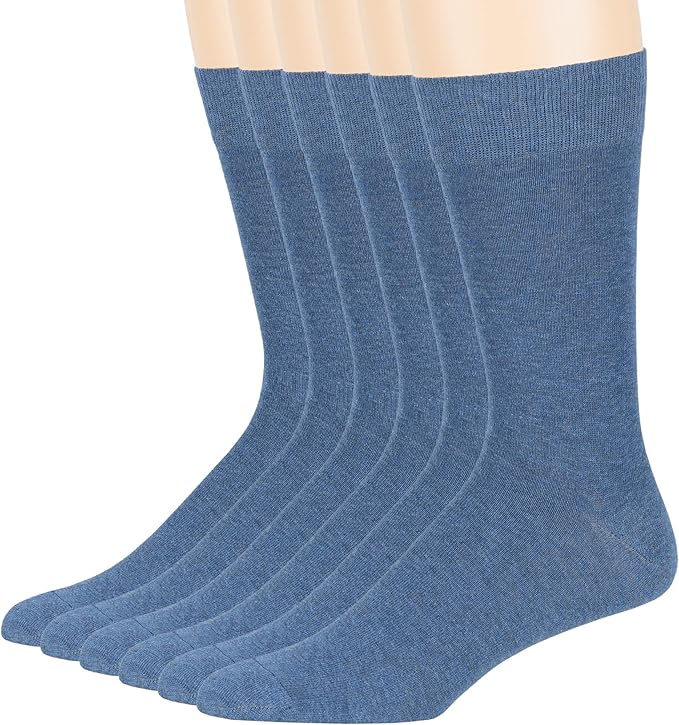7BigStars Mens Dress Socks – 6 Pairs Crew, Soft Stay Up, Cotton Comfort for Business, Office, Big and Tall, Breathable