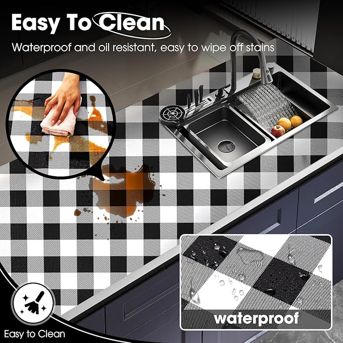 Drawer and Shelf Liner, Non-Slip Kitchen Cabinet Liners Non-Adhesive Thick Strong Grip Waterproof Washable Mats Protect Dresser Shelves Cupboard Bathroom Cabinets, Buffalo Plaid, 24 in X 30 FT