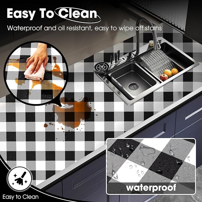 Drawer and Shelf Liner, Non-Slip Kitchen Cabinet Liners Non-Adhesive Thick Strong Grip Waterproof Washable Mats Protect Dresser Shelves Cupboard Bathroom Cabinets, Buffalo Plaid, 24 in X 10 FT