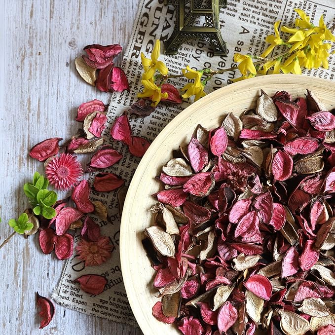 Qingbei Rina Pink Potpourri Bags,Rose Scented Potpourri Dried Flowers, Decorative Bowl Vase Fillers,Home Fragrance Sachet,2 Bags-8.4oz