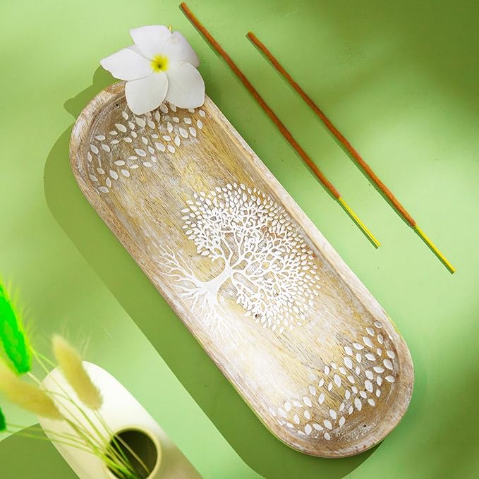 raajsee Incense Holder Hand Carved-Incense Burner Holder –Ash Catcher - Incense Stick Holder - Meditation & Yoga - Great Gift for Any Occasion Size 11x4 inch