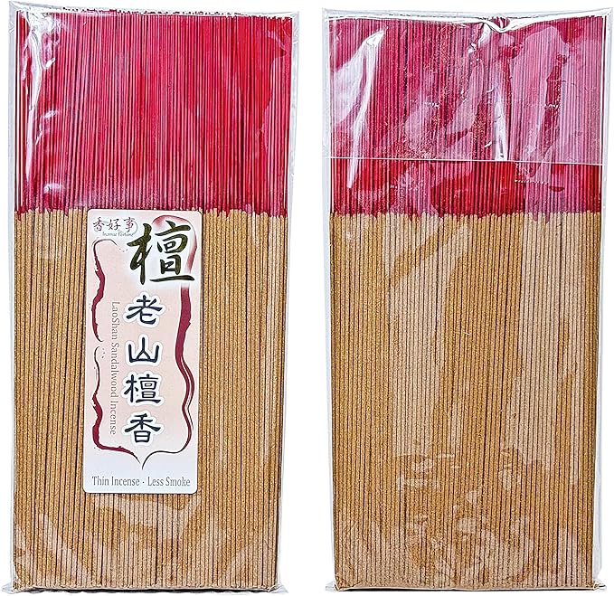 LaoShan Sandalwood Incense Joss Sticks (30cm, 300g, 400 Sticks) - Taiwan Traditional Bamboo Sticks for Religious, Thin & Less Smoke (5)