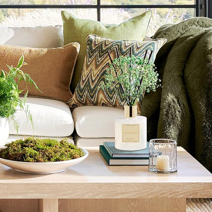 COCORRÍNA Reed Diffuser - White Jasmine 6.7 Fl.oz Reed Diffuser Set with Sticks & Preserved Baby's Breath, Reed Diffuser for Home Bathroom Shelf Decor