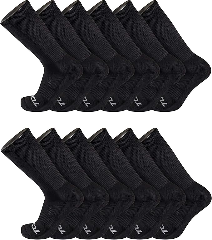 TCK Moisture Wicking Work Crew Socks for Men & Women- 9-11/10-13/13-15 Cushioned Boot Socks 6-pack 3-pack 12-pack