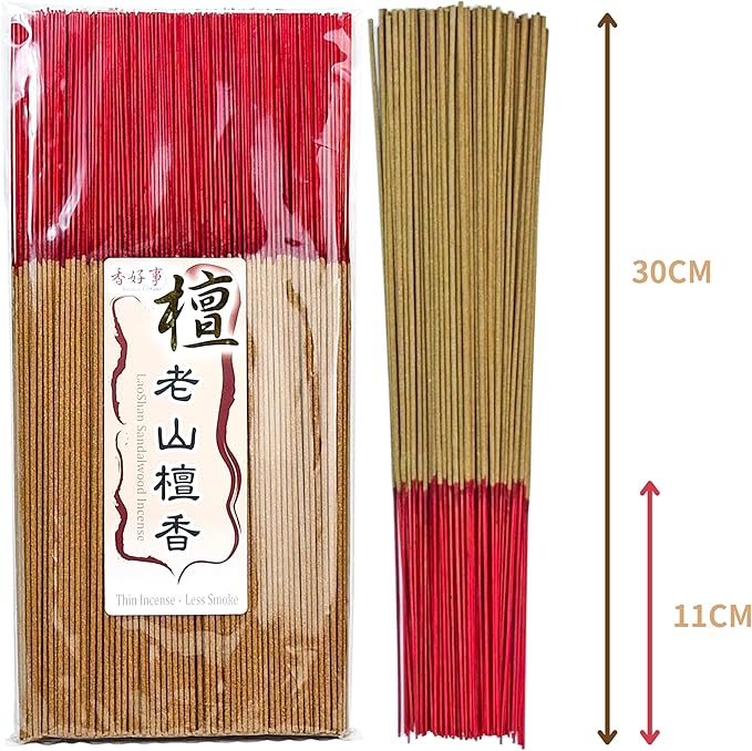 LaoShan Sandalwood Incense Joss Sticks (30cm, 300g, 400 Sticks) - Taiwan Traditional Bamboo Sticks for Religious, Thin & Less Smoke (1)