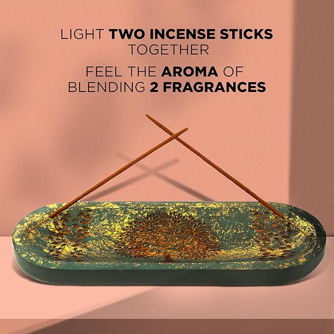 Incense Holder for Sticks Hand Carved - Tree of Life - Incense Burner/Ash Catcher- Handmade Wooden Insence Tray – Modern Gift Home/Room/Kitchen Décor 11x4x1.5 Inch