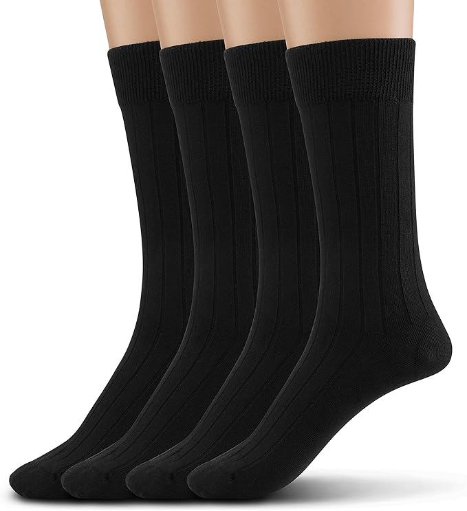 Modal Mens Crew Socks, Formal Mid-Length Dress Calf Socks 2 or 4 Pk