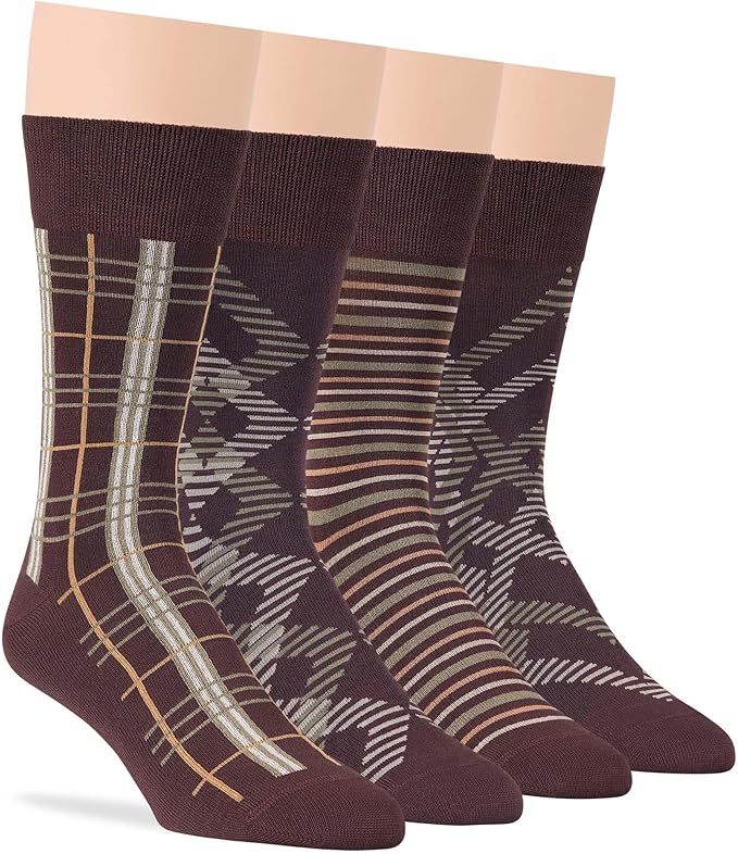 7BigStars Mens Dress Socks – 4 Pack Bamboo Crew Fit, Solid or Patterned, Thin Seamless Breathable Business