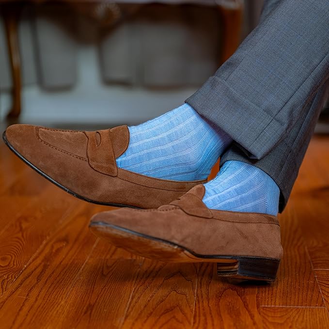 Merino Wool Mid-Calf Dress Socks for Men, Ribbed Dress Socks