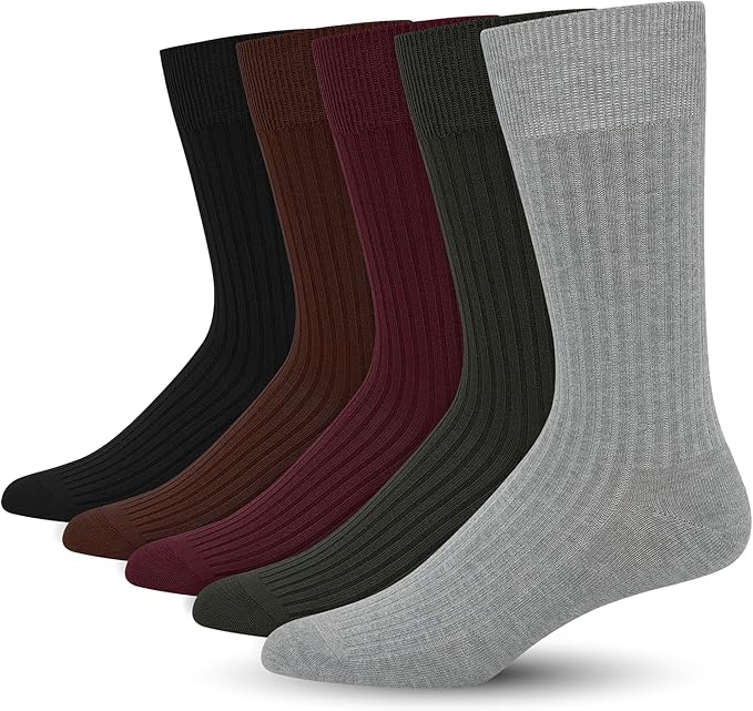 SERISIMPLE Men's Dress Socks - Bamboo Viscose Thin Ribbed Knit, Silky & Soft, Lightweight Business Crew Socks 5 Pairs