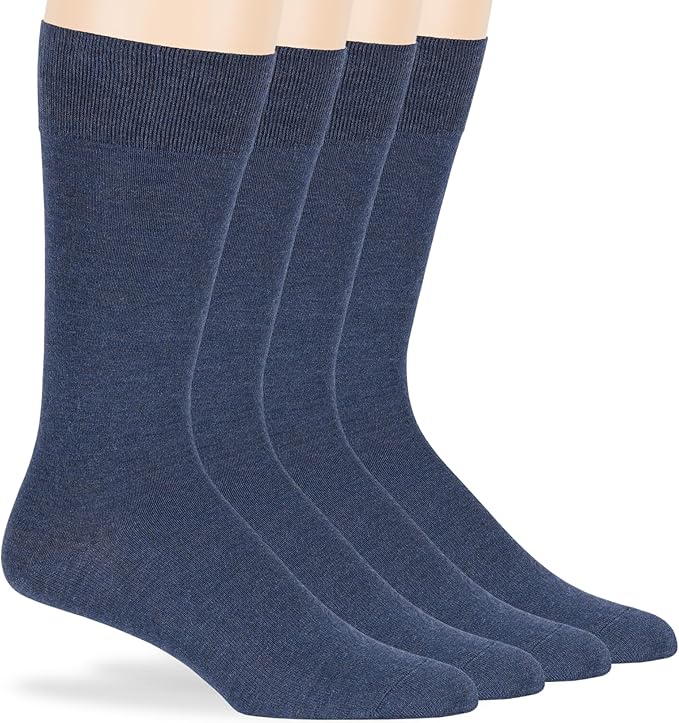 7BigStars Mens Dress Socks – 4 Pack Bamboo Crew Fit, Solid or Patterned, Thin Seamless Breathable Business