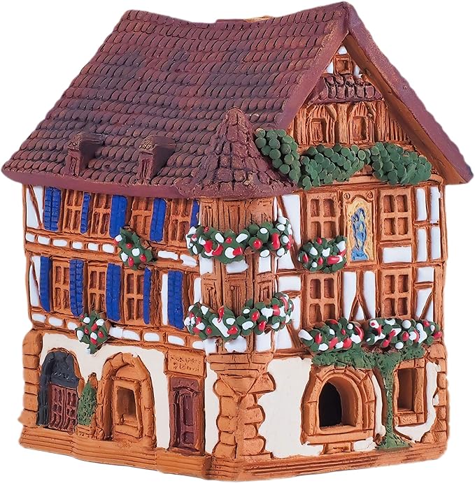 Ceramic Art Cone Incense Holder Room Decoration Handcrafted Collectible Miniature Historical Timbered House in Kaysersberg, Alsace, France R264