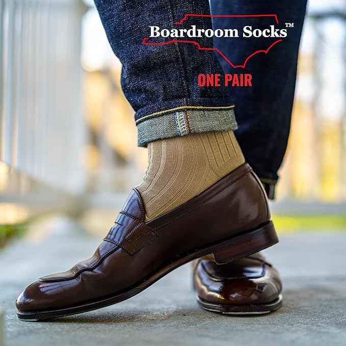 Merino Wool Mid-Calf Dress Socks for Men, Ribbed Dress Socks
