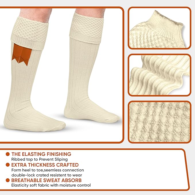 DSS KILTS-Kilt Hose, Tradional Scottish Kilt Scocks Wool Blend, Bubbled Design Kilt Socks for USA Shoe Sizes