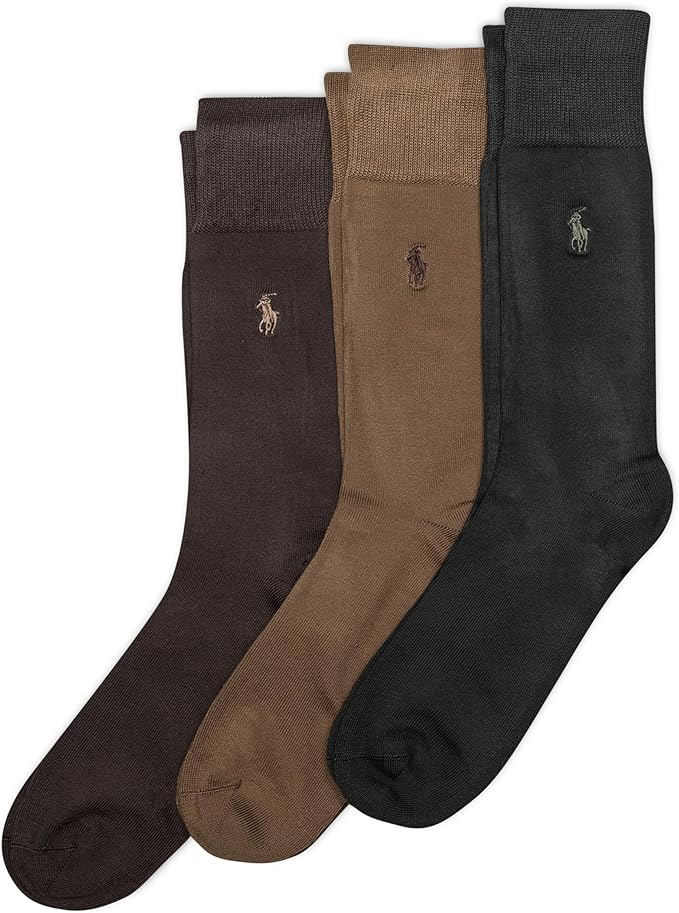 POLO RALPH LAUREN men Super Soft Flat Dress Crew Socks - 3 Pair Pack - Heel-toe Reinforcement