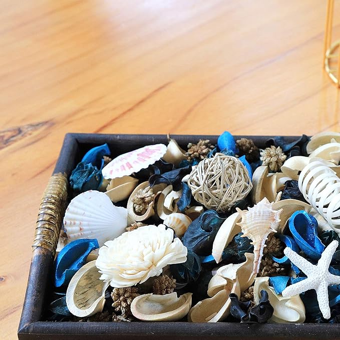 Qingbei Rina Summer Potpourri Dried Flowers, Ocean Breeze Scented Potpourri Bowl Filler,Vase Filler,Home Fragrance, Beach Coastal Sea Shell Bathroom Decor,14 oz(Blue)