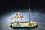 Jovivi Crystal Incense Holder for Sticks, Rose Quartz Healing Crystal Stone Money Tree Buddha Statue Set Incense Burner, Incense Trays for Wealth, Good Luck,Yoga Meditation Home Decor