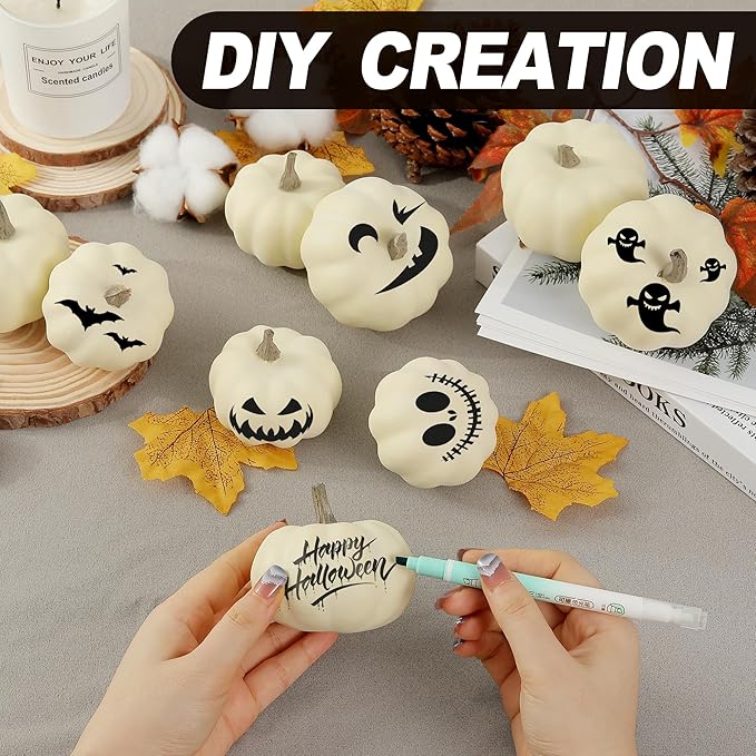 Artgar Pumpkin Decor - White Pumpkin - 10 PCS Mini Pumpkins Harvest Set - Beige Foam Pumpkins for Home Decor DIY, Table, Halloween, Fall, Thanksgiving Decorations