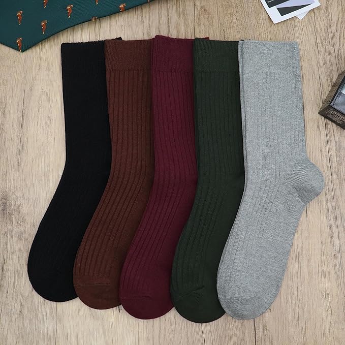 SERISIMPLE Men's Dress Socks - Bamboo Viscose Thin Ribbed Knit, Silky & Soft, Lightweight Business Crew Socks 5 Pairs