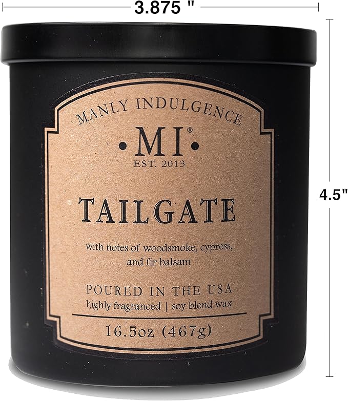 Manly Indulgence Tailgate Scented Candles for Men, 2 Wick, 16.5 oz Premium Soy Blend Wax, 60H Burn, Candles for Home Scented - Made in The USA