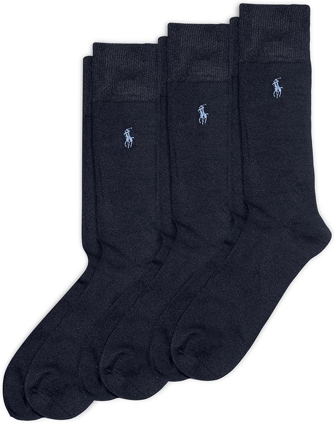 POLO RALPH LAUREN men Super Soft Flat Dress Crew Socks - 3 Pair Pack - Heel-toe Reinforcement