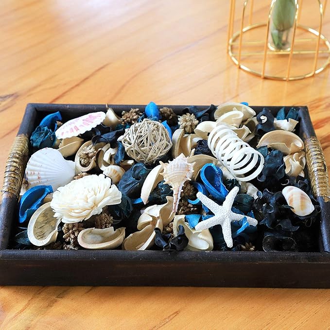 Qingbei Rina Summer Potpourri Dried Flowers, Ocean Breeze Scented Potpourri Bowl Filler,Vase Filler,Home Fragrance, Beach Coastal Sea Shell Bathroom Decor,14 oz(Blue)