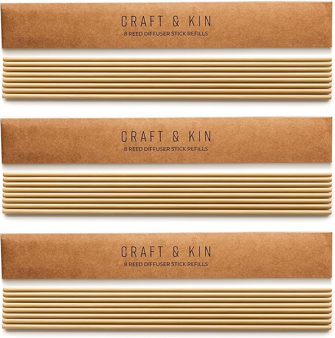Craft & Kin Reed Diffuser Sticks – 3 Pack of 8 Natural Rattan Sticks per Pouch – Home Fragrance Refill, Eco-Friendly Reed Replacement for Essential Oil Diffusers