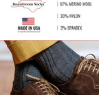 Merino Wool Mid-Calf Dress Socks for Men, Ribbed Dress Socks