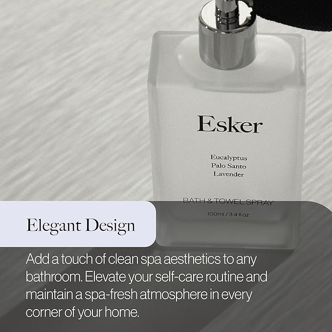 Esker - Natural Eucalyptus Towel + Linen Spray | Clean, Vegan Home Fragrance + Aromatherapy (3.4 fl oz | 100 ml)
