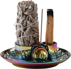 4 in 1 Incense Holder, Ceramic Incense Stick and Palo Santo Holder,Sage Holder for Burning- 5.5" Ceramic Ash Catcher Tray for Meditation and Yoga Room (Colourful)