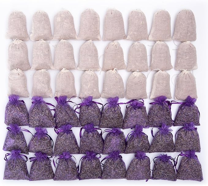 Pack of 48 Cedar Chips and Lavender Sachets (24 Lavender, 24 Cedar) - Home Fragrance Sachet for Drawers and Closets, LV-F-LC-3