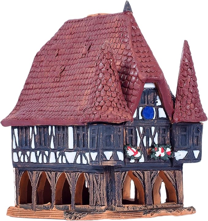 Ceramic Art Cone Incense Holder Room Decoration Handcrafted Collectible Miniature Town Hall in Michelstadt, Germany R272