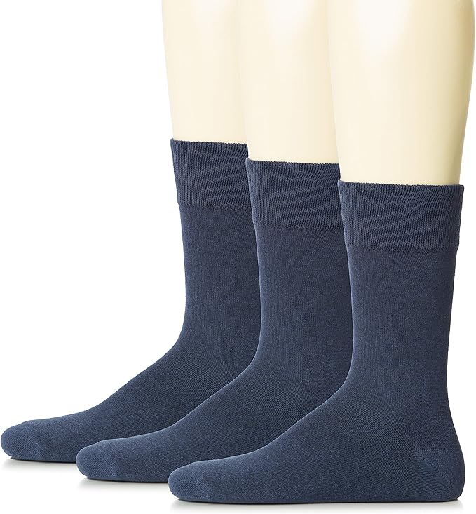 Hugh Ugoli Mens Cotton Dress Socks, Plain Colors, Regular Fit, Crew, Casual Socks, Shoe Size 6 to 15 (3 Pack)