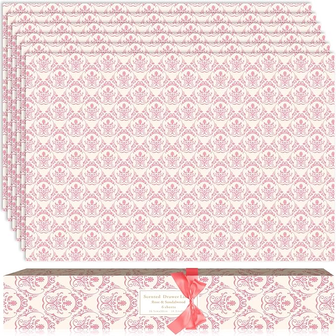SCENTORINI Rose Sandalwood Scented Drawer Liners, 6 Sheets Fragrant Paper Liners Non-Adhesive Paper Sheets for Home Closet, Dresser Drawers, Gift for Home Fragrance