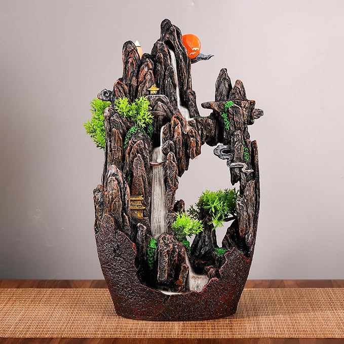 Large Backflow Incense Burner Resin Mountain Waterfall Incense Holder Smoked Fountain Aromatherapy Office Yoga Room Home Decoration
