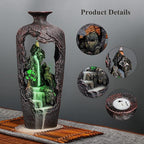 Mountain Waterfall Incense Burner Backflow Incense Burner Incense Fountain Smoke Waterfall with 20 Backflow Incense Cones，Tweezer，Mat (Vase Shape)