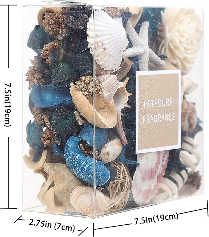 Qingbei Rina Summer Potpourri Dried Flowers, Ocean Breeze Scented Potpourri Bowl Filler,Vase Filler,Home Fragrance, Beach Coastal Sea Shell Bathroom Decor,14 oz(Blue)