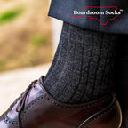 Merino Wool Mid-Calf Dress Socks for Men, Ribbed Dress Socks