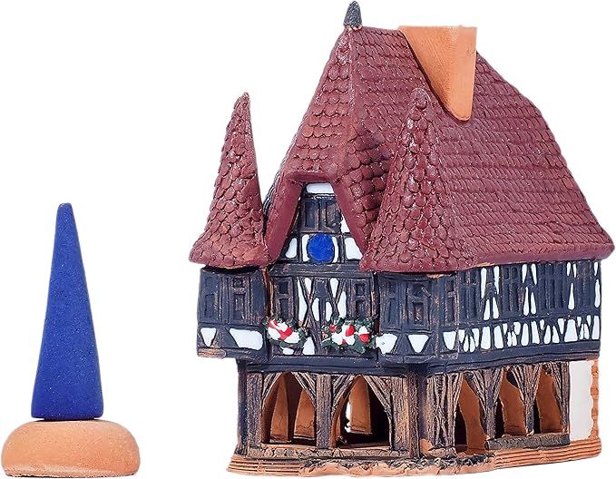 Ceramic Art Cone Incense Holder Room Decoration Handcrafted Collectible Miniature Town Hall in Michelstadt, Germany R272