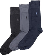 POLO RALPH LAUREN men Super Soft Flat Dress Crew Socks - 3 Pair Pack - Heel-toe Reinforcement
