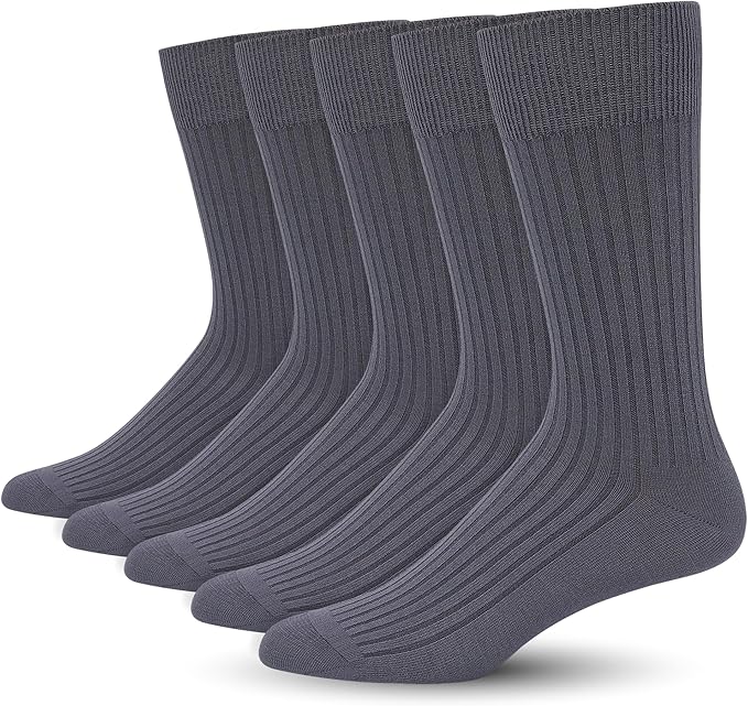 SERISIMPLE Men's Dress Socks - Bamboo Viscose Thin Ribbed Knit, Silky & Soft, Lightweight Business Crew Socks 5 Pairs