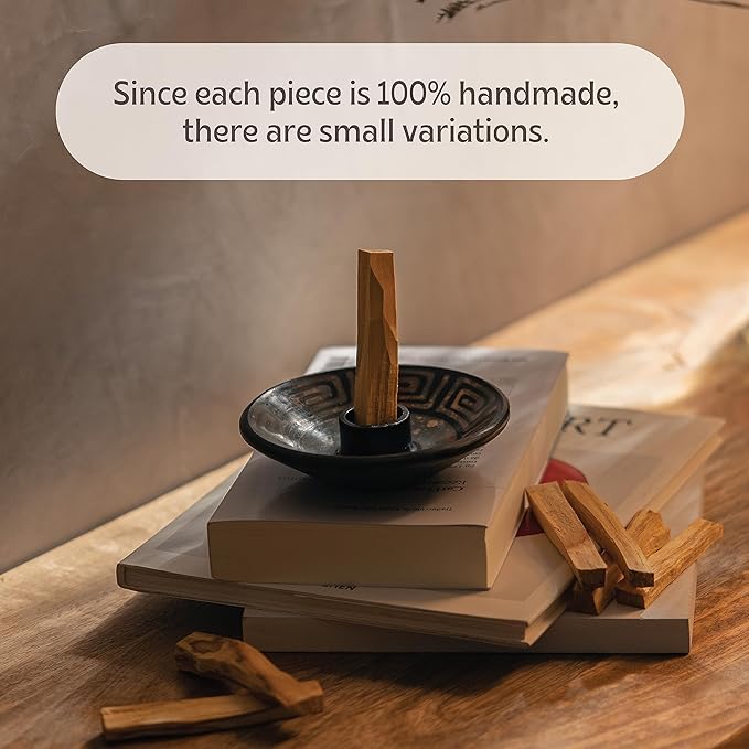 Luna Sundara Authentic Peru Pottery Palo Santo Stick Holder and Incense Holder - Handmade Ceramic Smudge Bowl for Sage - Includes 5 Palo Santo Sticks (Blue)