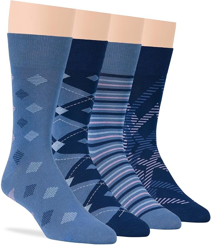 7BigStars Mens Dress Socks – 4 Pack Bamboo Crew Fit, Solid or Patterned, Thin Seamless Breathable Business